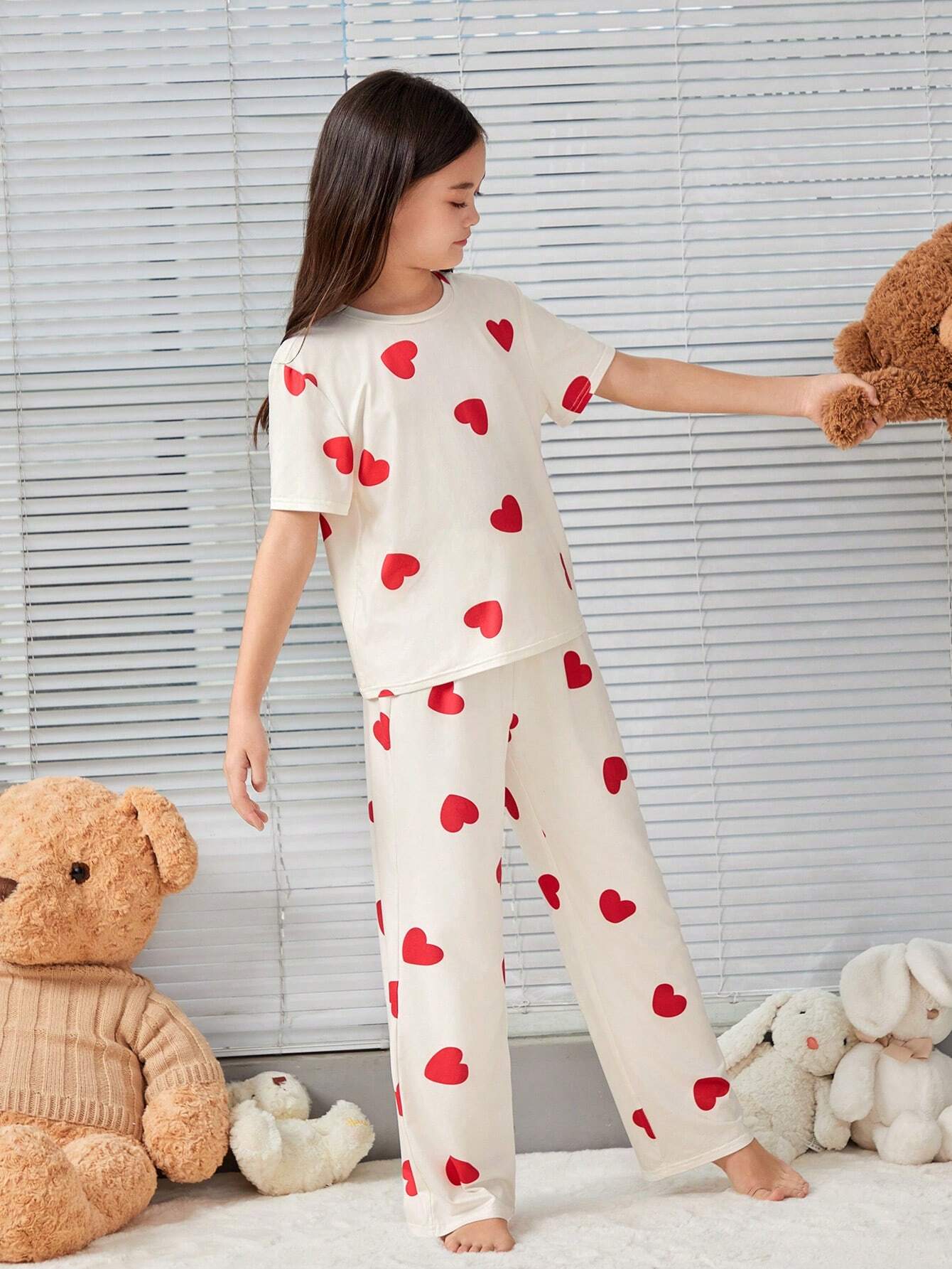 White Heart Printed Girls Co-ords Set
