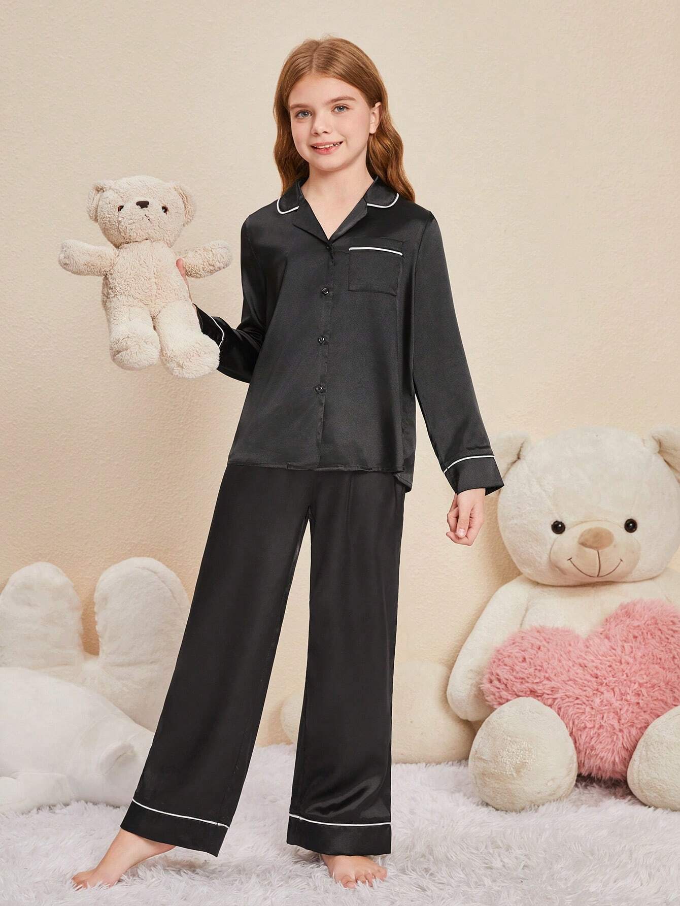 Black Solid Kids Unisex Nightwear