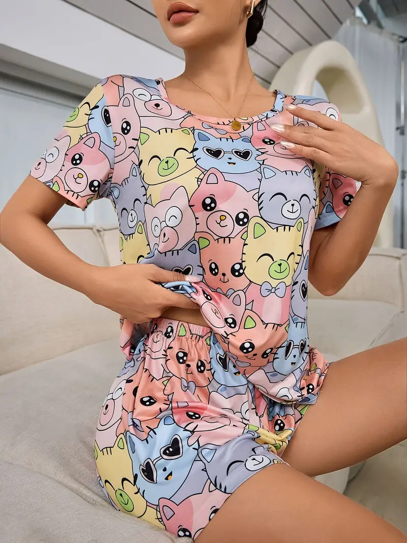 Women's Cat Printed Co-Ord's Set