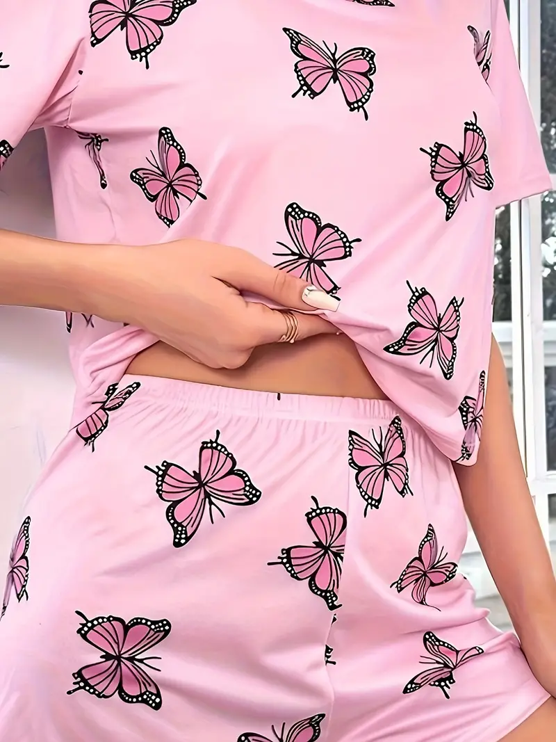 Women's Pink Butterfly Printed Co-Ord's Set