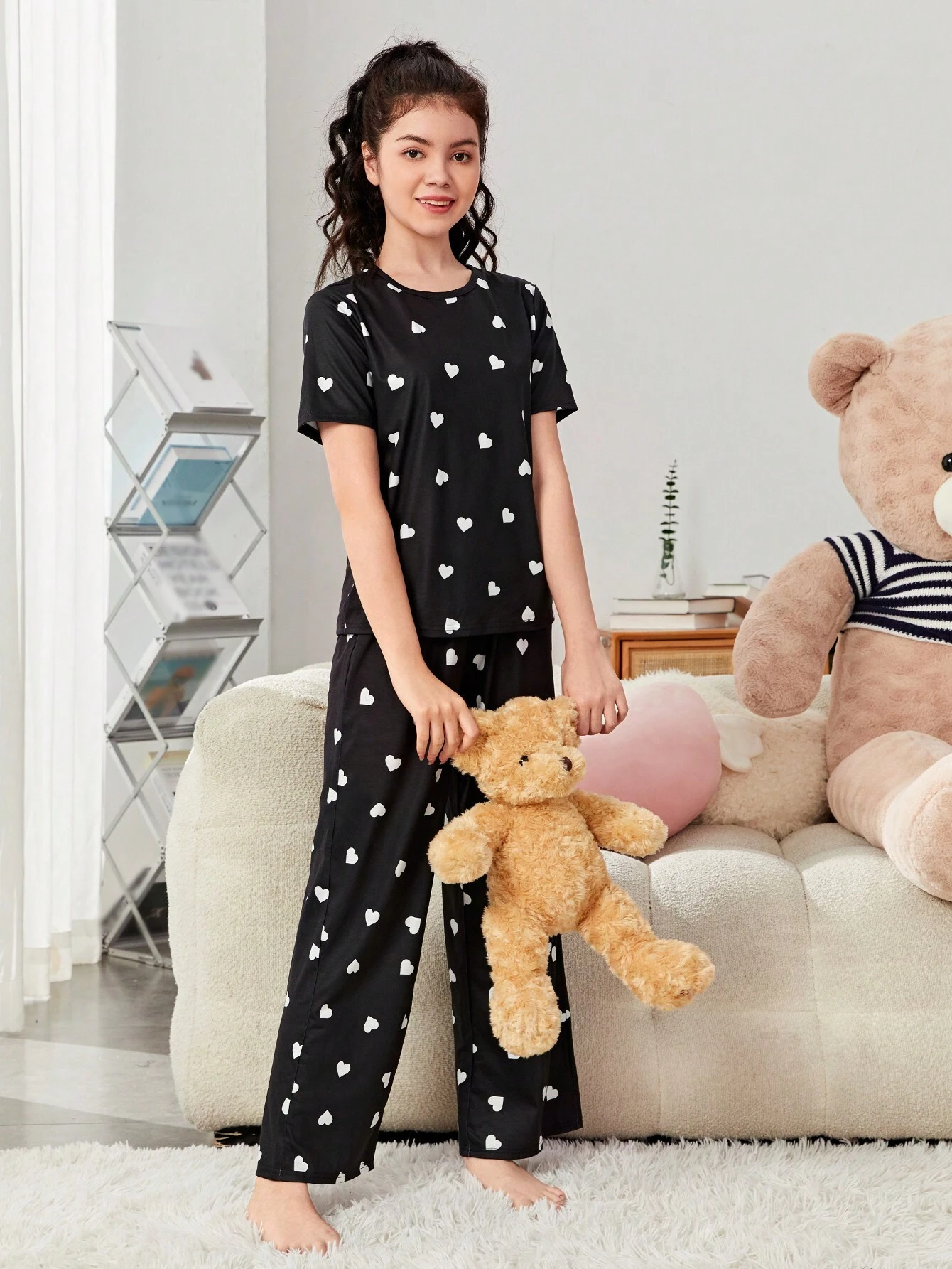 Black Heart Printed Girls Co-ords Set