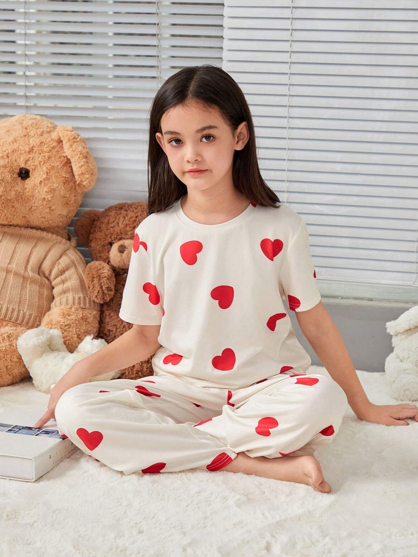 White Heart Printed Girls Co-ords Set