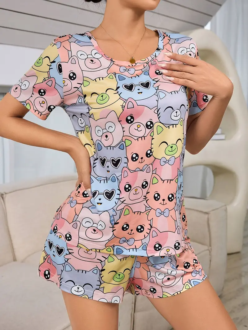 Women's Cat Printed Co-Ord's Set