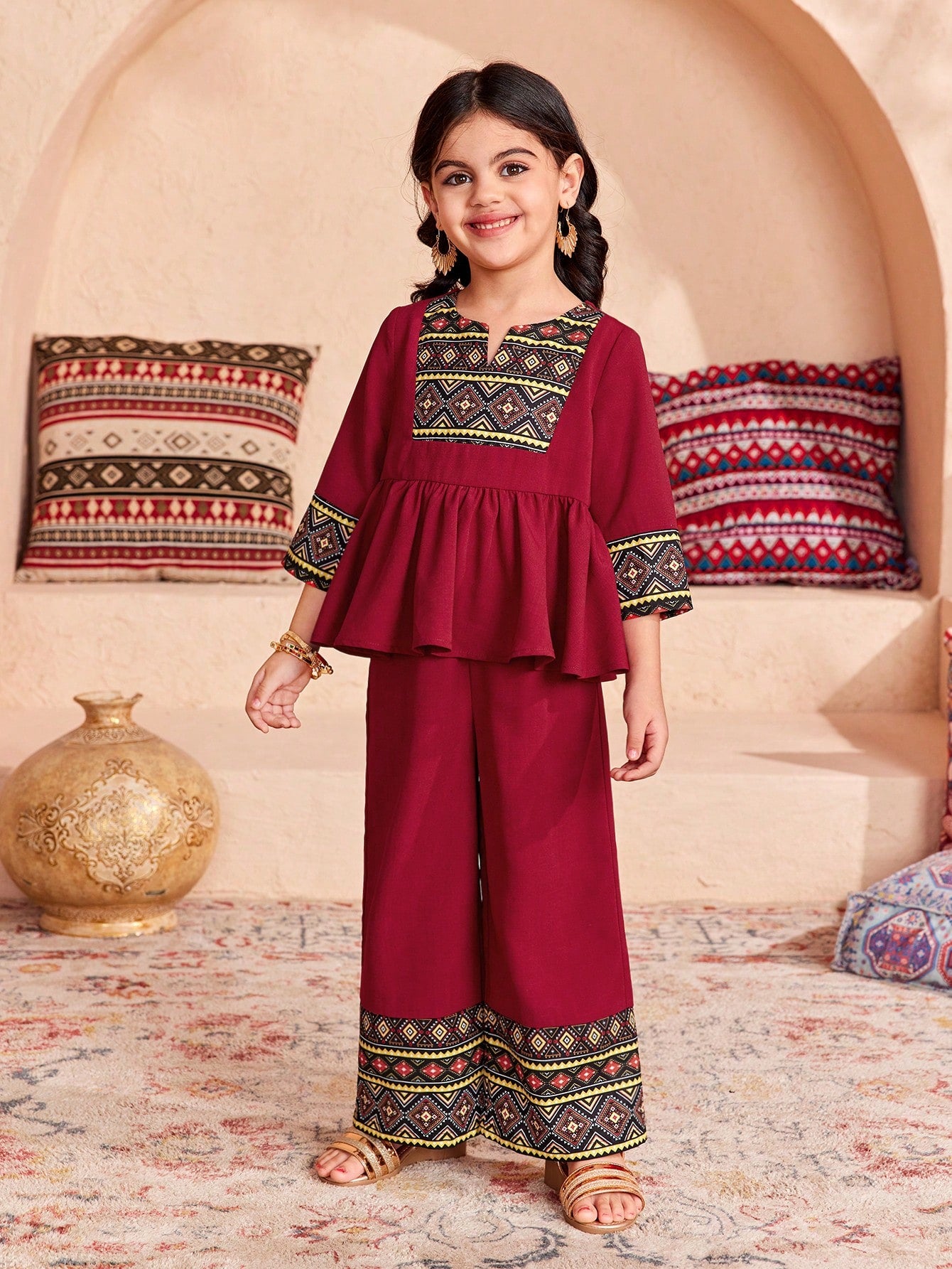 Girls Red Printed Clothing Set