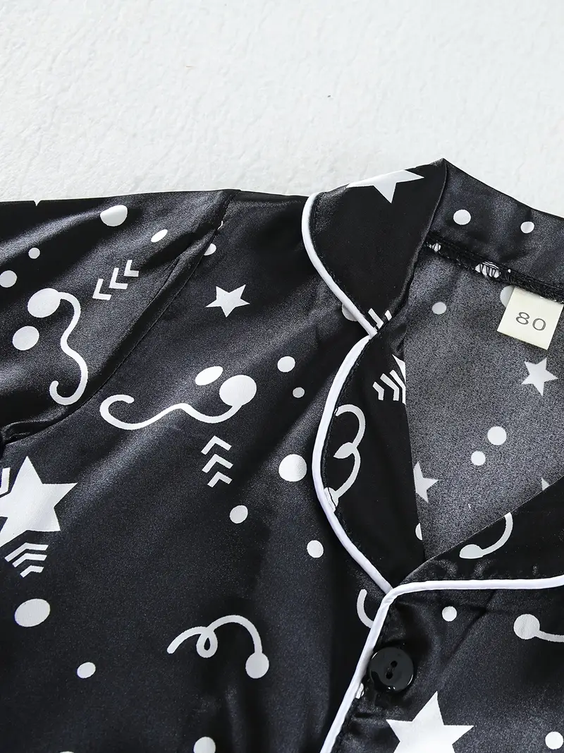 Black Star Printed Unisex Nightsuit Set For Kids