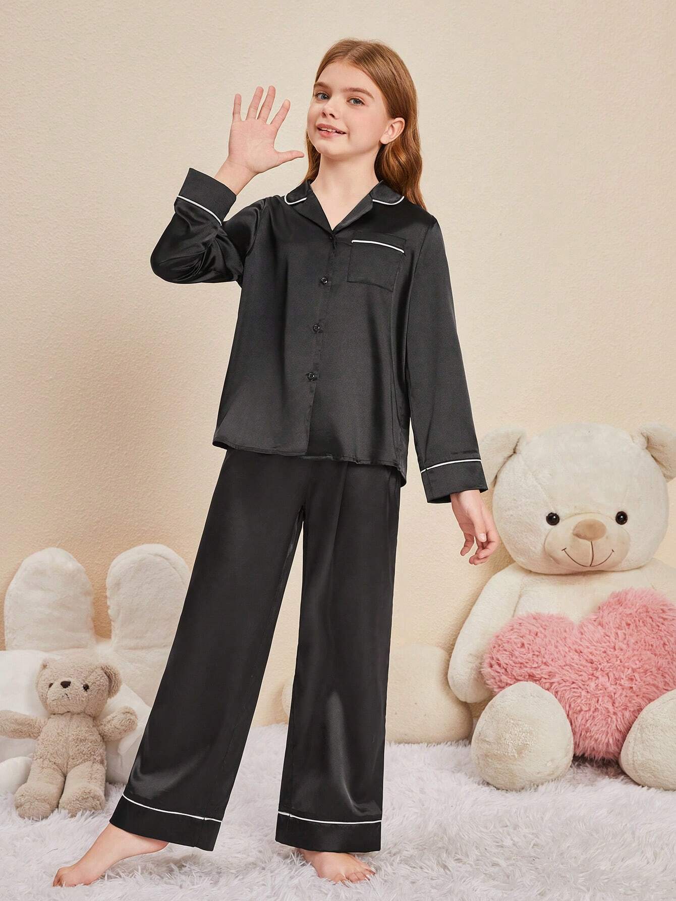 Black Solid Kids Unisex Nightwear