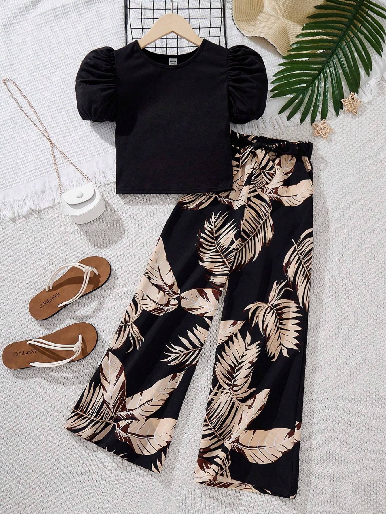 Girls Black Floral Printed Clothing Set