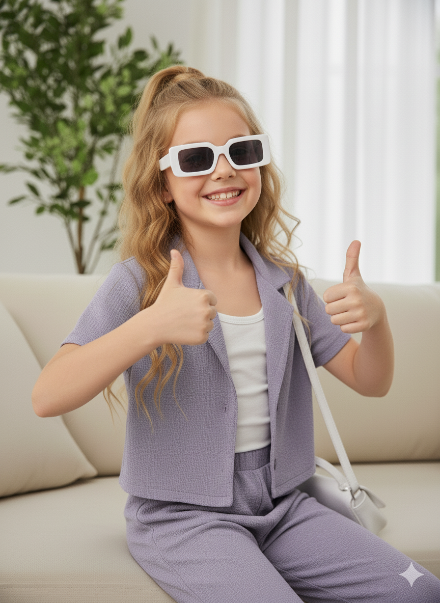 Girls Jacket and Wide legs Pants Co-ords Set ( Purple )