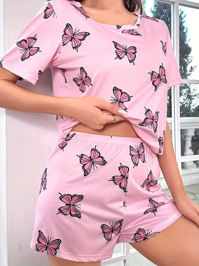 Women's Pink Butterfly Printed Co-Ord's Set