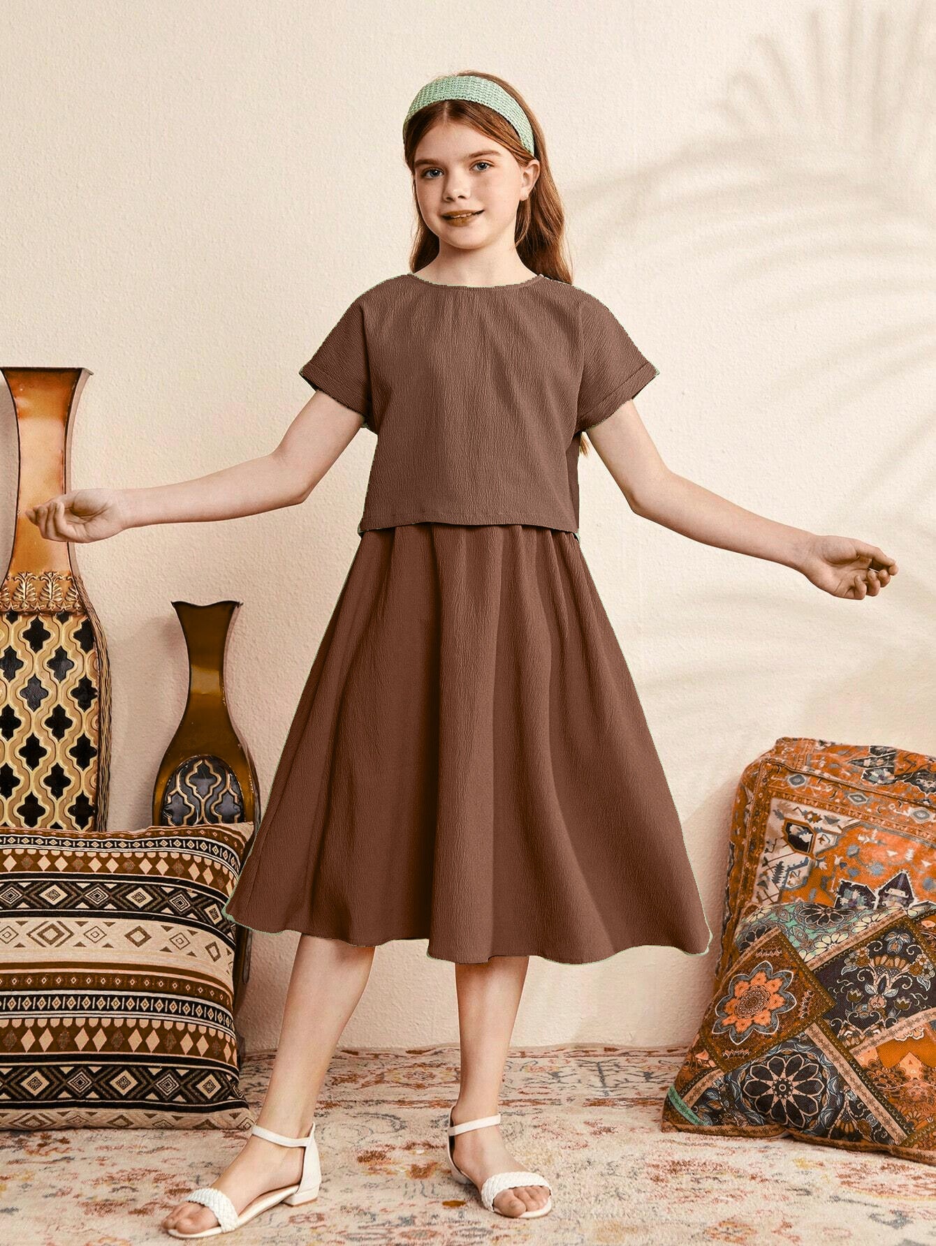 Girls Brown Midi Set