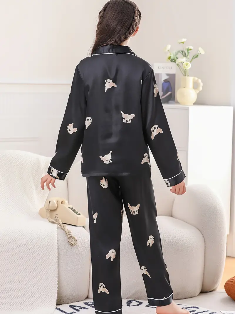 Black Dog Printed Kids Unisex Nightsuit Set