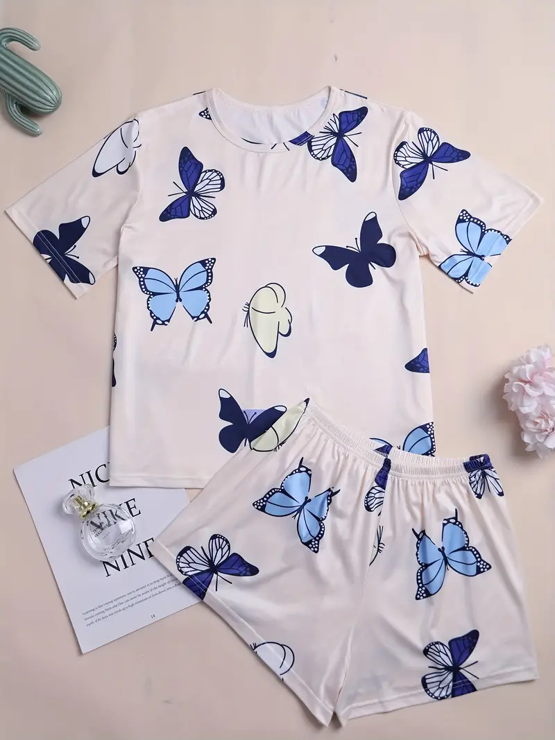 Women's White Butterfly Printed Co-Ords Set