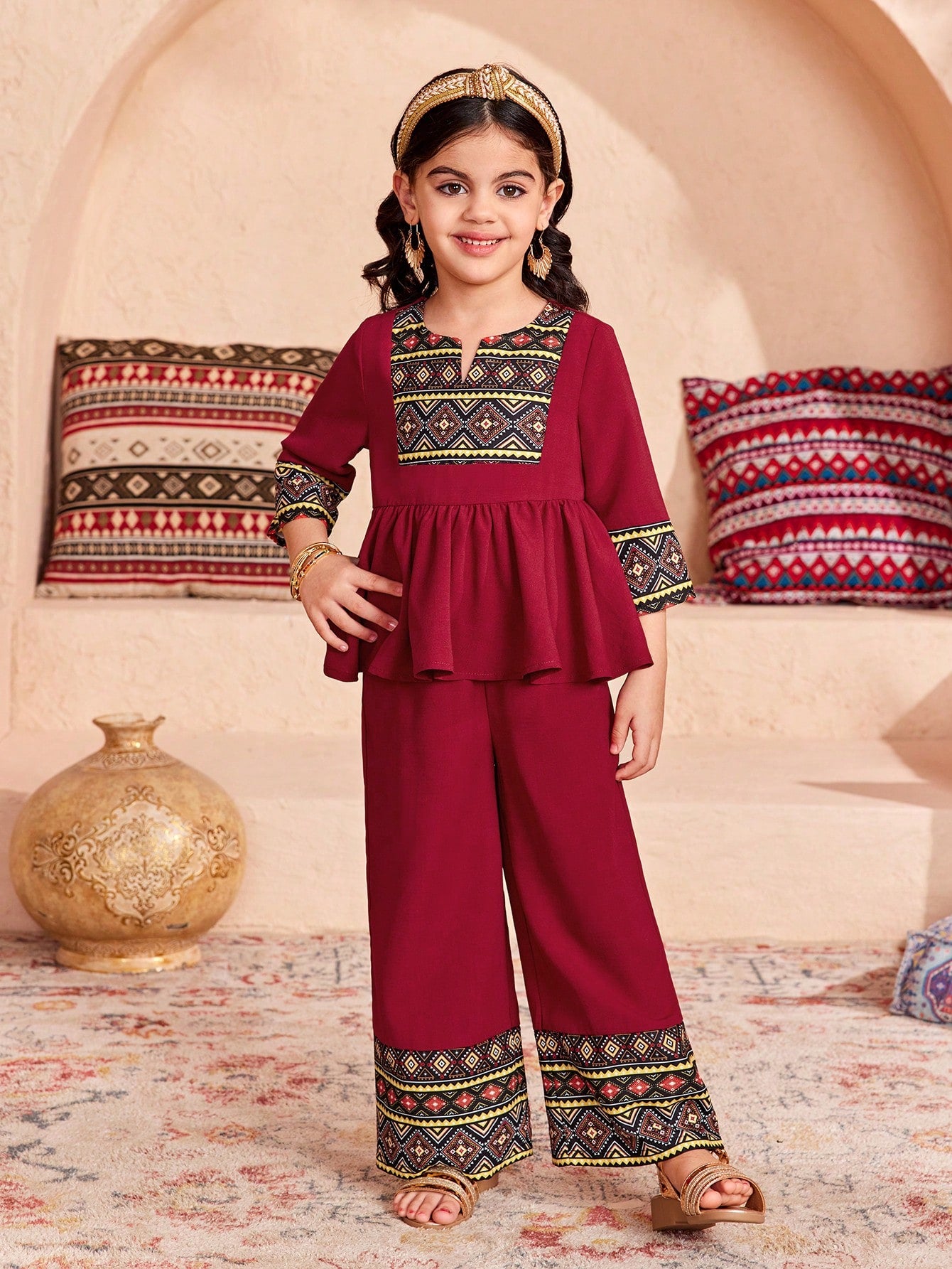 Girls Red Printed Clothing Set