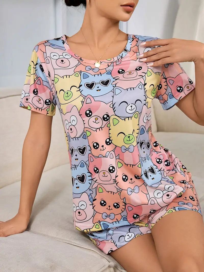 Women's Cat Printed Co-Ord's Set