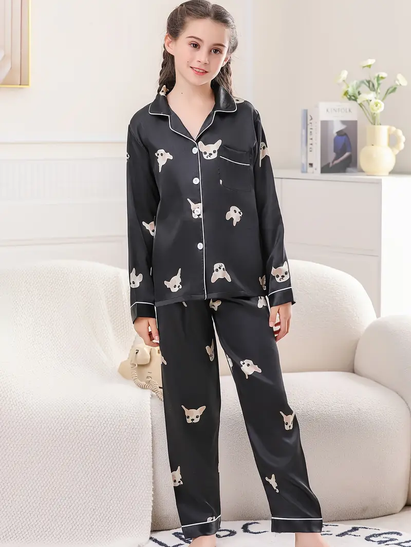Black Dog Printed Kids Unisex Nightsuit Set