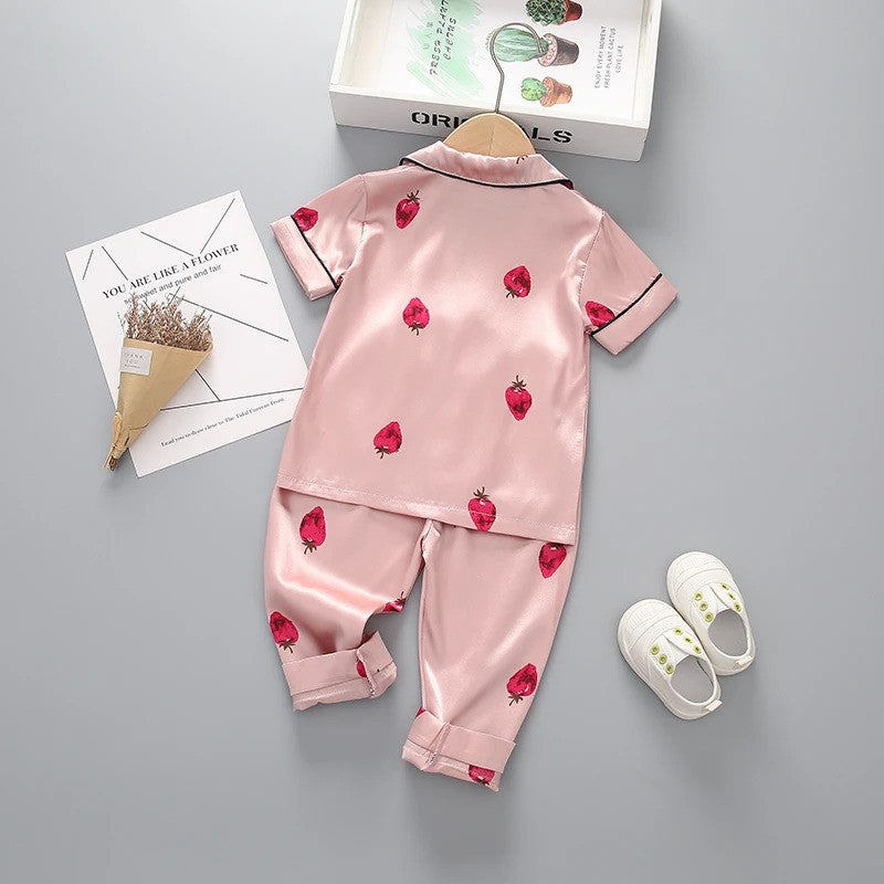 Strawberry Printed Unisex Nightsuit Set For Kids