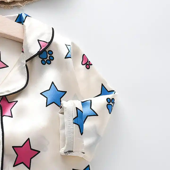 Star Printed Unisex Nightsuit Set For Kids