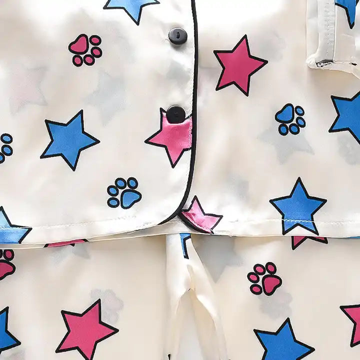 Star Printed Unisex Nightsuit Set For Kids