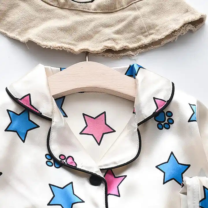 Star Printed Unisex Nightsuit Set For Kids