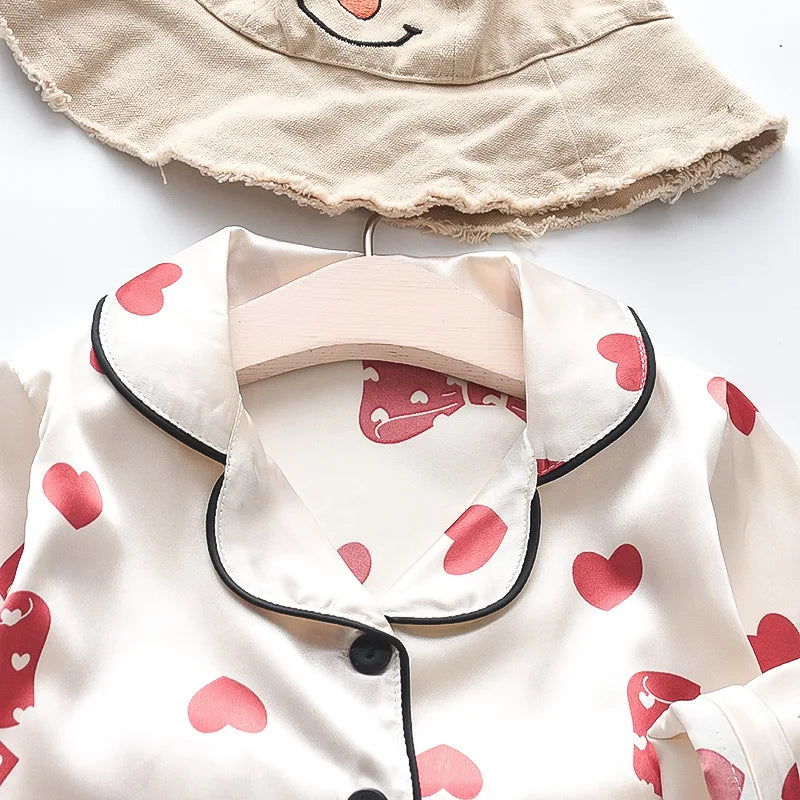 Red Heart Printed Unisex Nightsuit Set For Kids