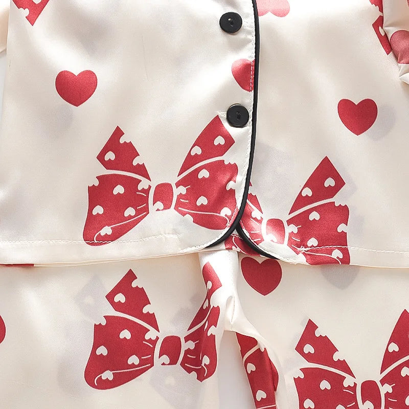 Red Heart Printed Unisex Nightsuit Set For Kids