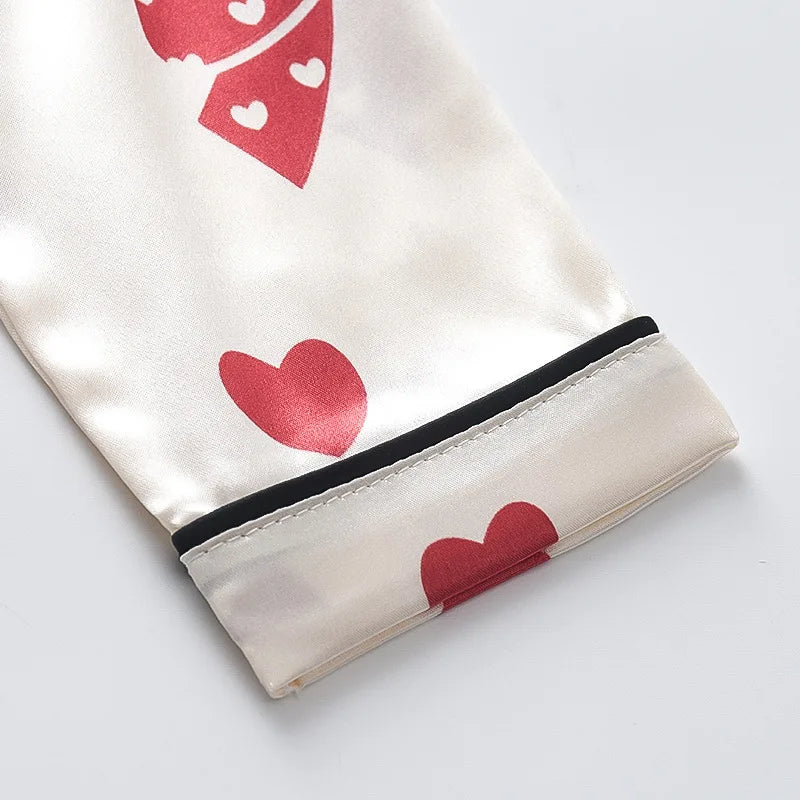 Red Heart Printed Unisex Nightsuit Set For Kids