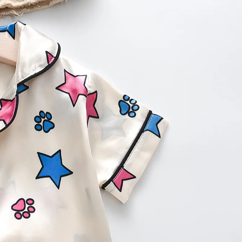 Star Printed Unisex Nightsuit Set For Kids