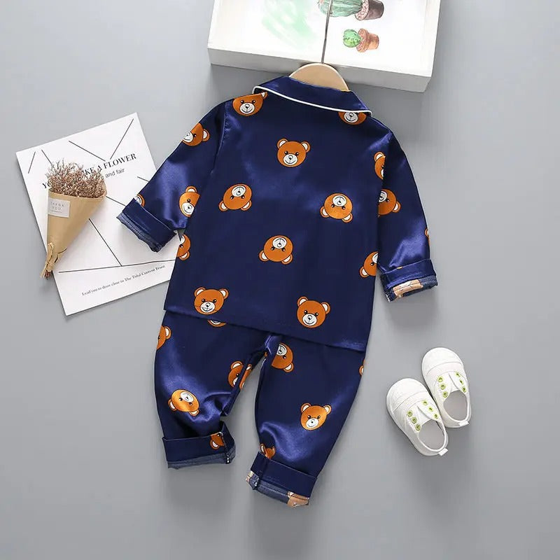 Blue Panda Printed Unisex Nightsuit Set For Kids