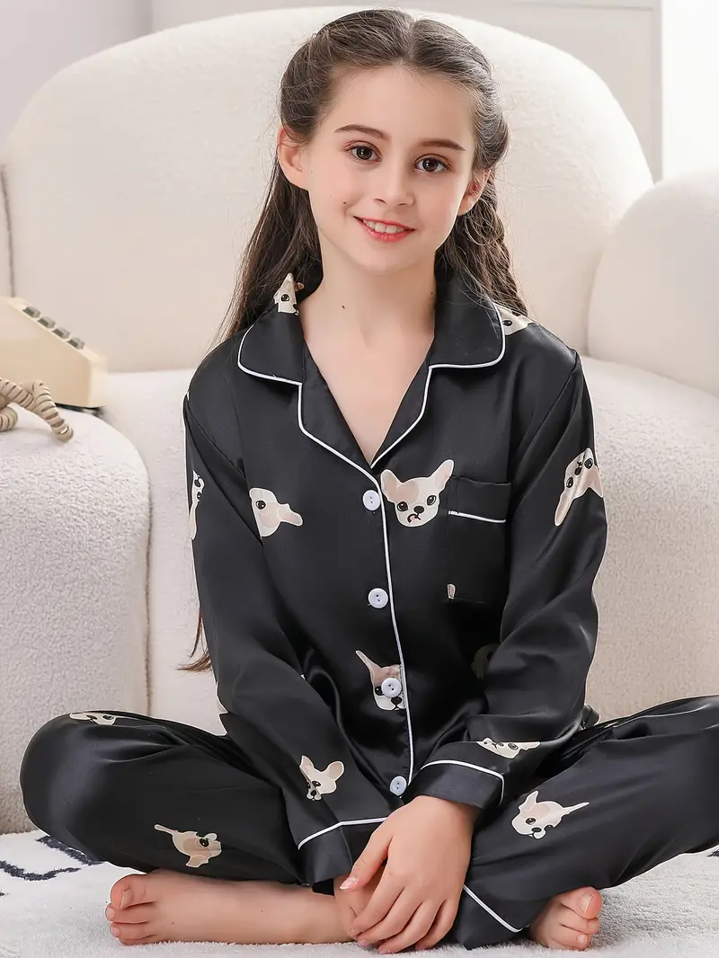 Black Dog Printed Kids Unisex Nightsuit Set
