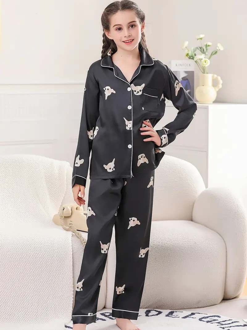 Black Dog Printed Kids Unisex Nightsuit Set