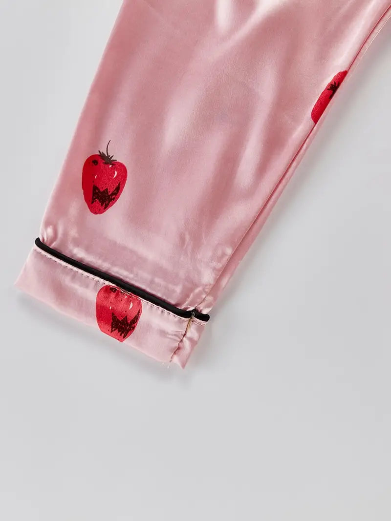 Strawberry Printed Unisex Nightsuit Set For Kids