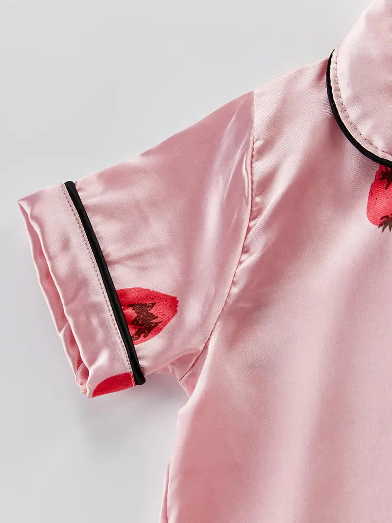 Strawberry Printed Unisex Nightsuit Set For Kids