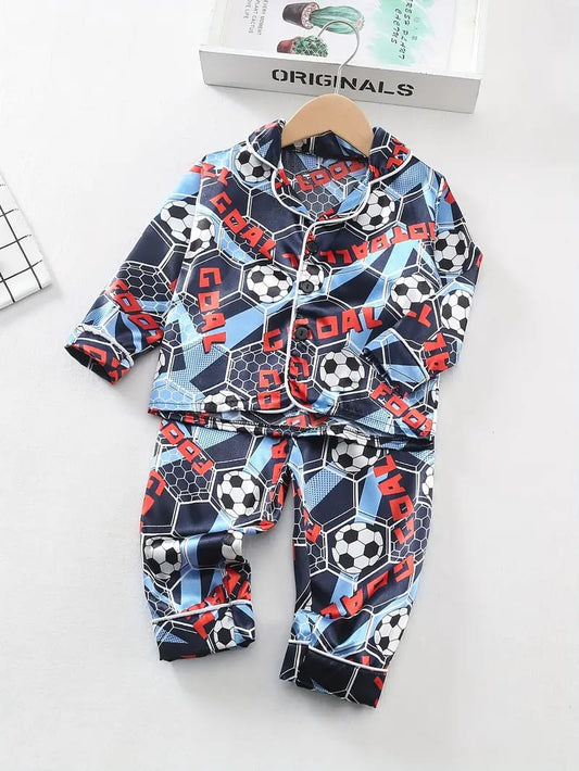 Football Printed Unisex Nightsuit Set For Kids