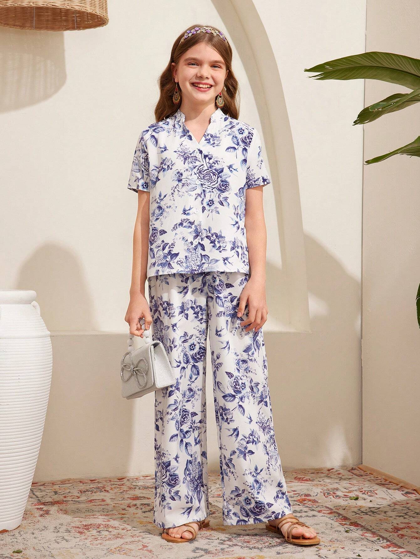 Girls Half Sleeves Floral Printed Co-ords Set