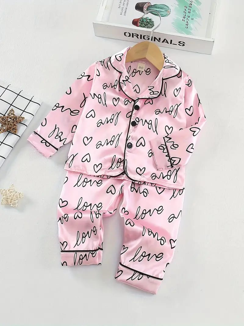 Pink Love Printed Unisex Kids Nightsuit Set