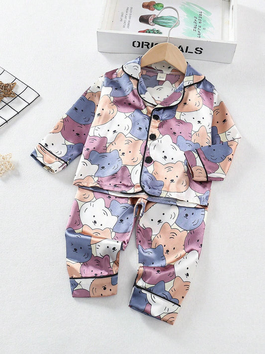 Cat Printed Unisex  Nightsuit Set For Kids