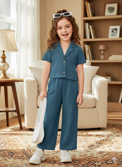 Girls Jacket and Wide legs Pants Co-ords Set ( Airforce )