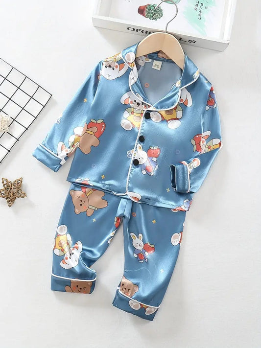 Blue Rabbit Printed Unisex Nightsuit Set For Kids