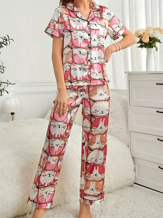 Cat Printed Pajama Set