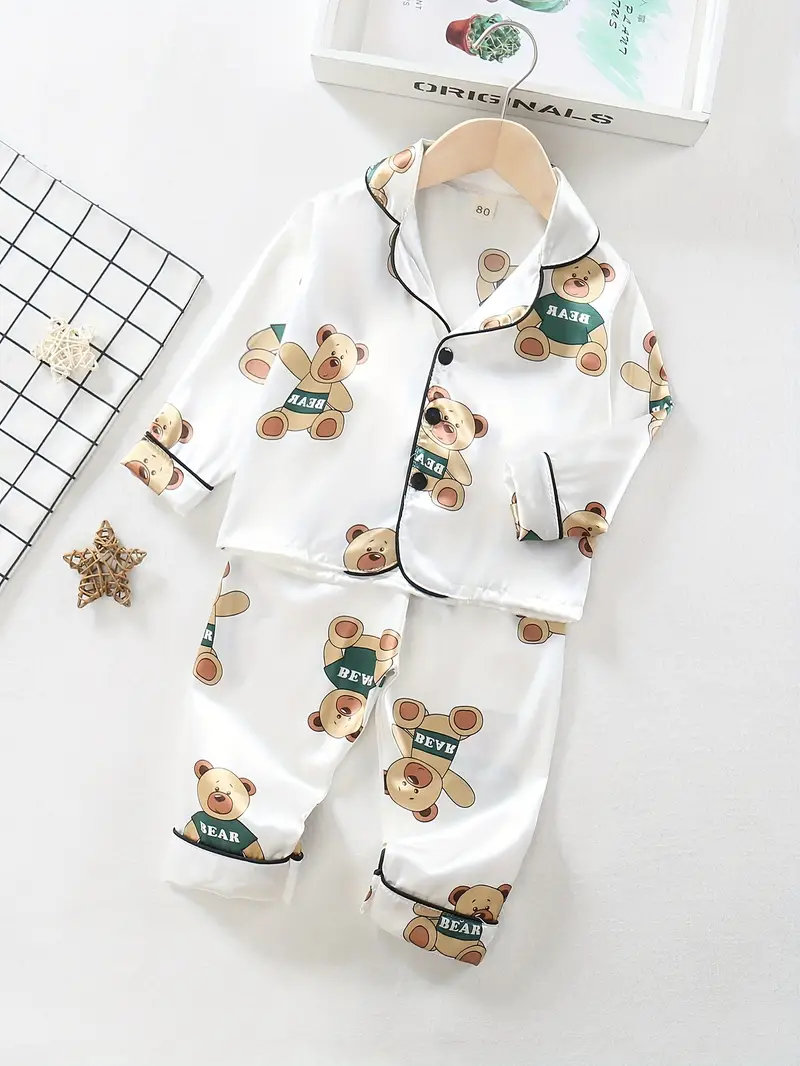 White Bear Printed Unisex Kids Nightsuit Set