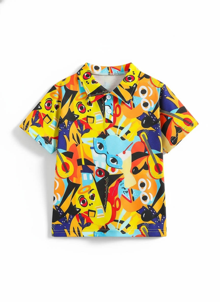 Kids Half Sleeves Printed Polo T-shirts