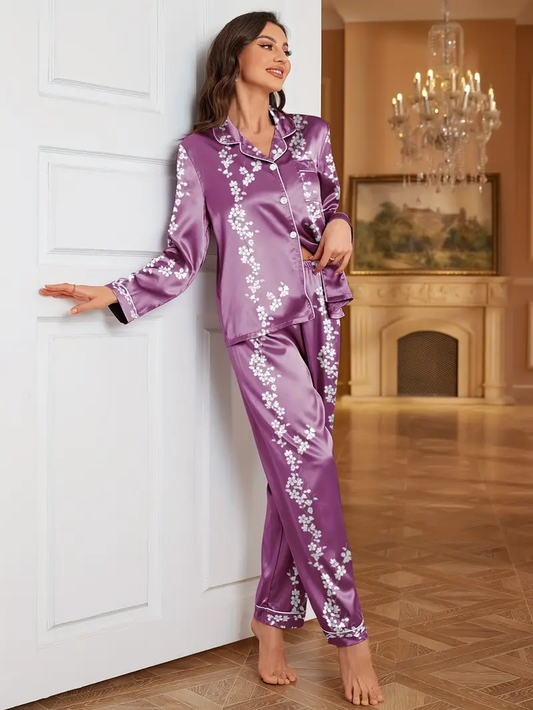 Purple Printed Pajama Set