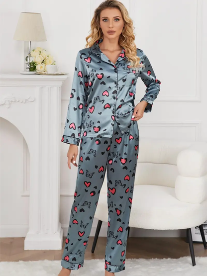 Grey Heart Printed Pajama Set