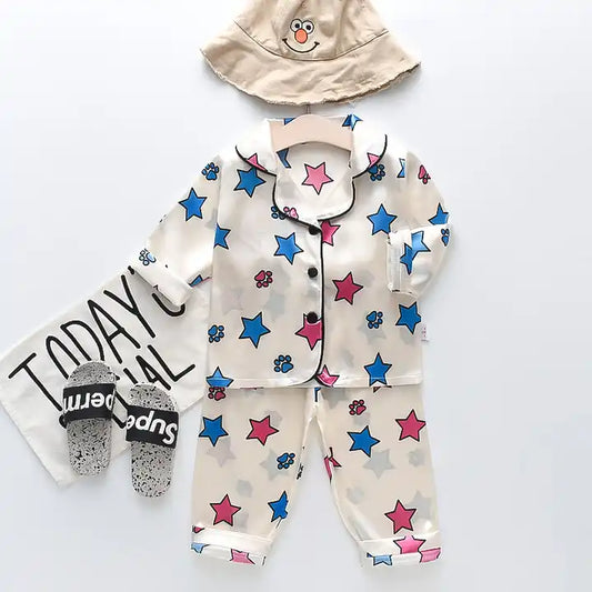 Star Printed Unisex Nightsuit Set For Kids