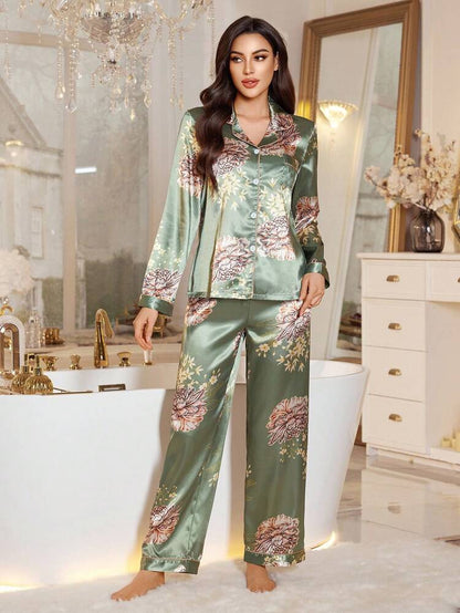 Golden Floral Printed Pajama Set