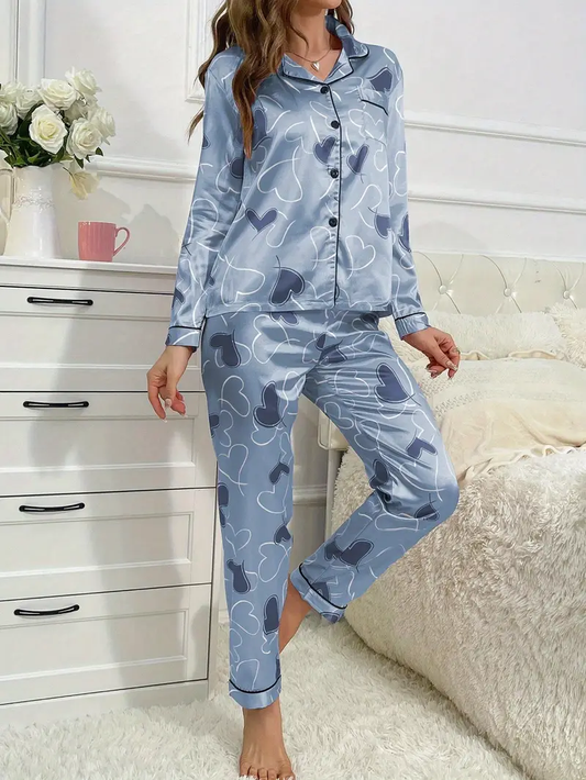 Heart Sky Printed Pajama Set