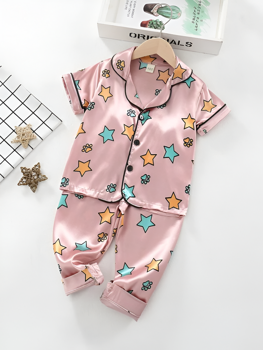 Star Printed Unisex Nightsuit Set For Kids