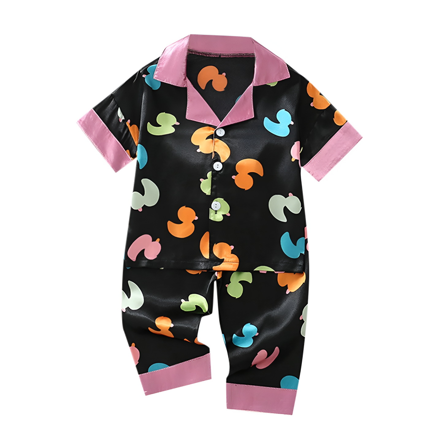 Black Duck Printed Collared Unisex Kids Nightsuit Set