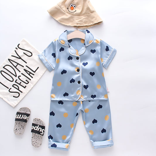 Little Heart Printed Unisex Nightsuit Set For Kids