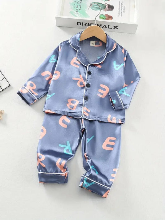 ABCD Printed Unisex Nightsuit Set For Kids